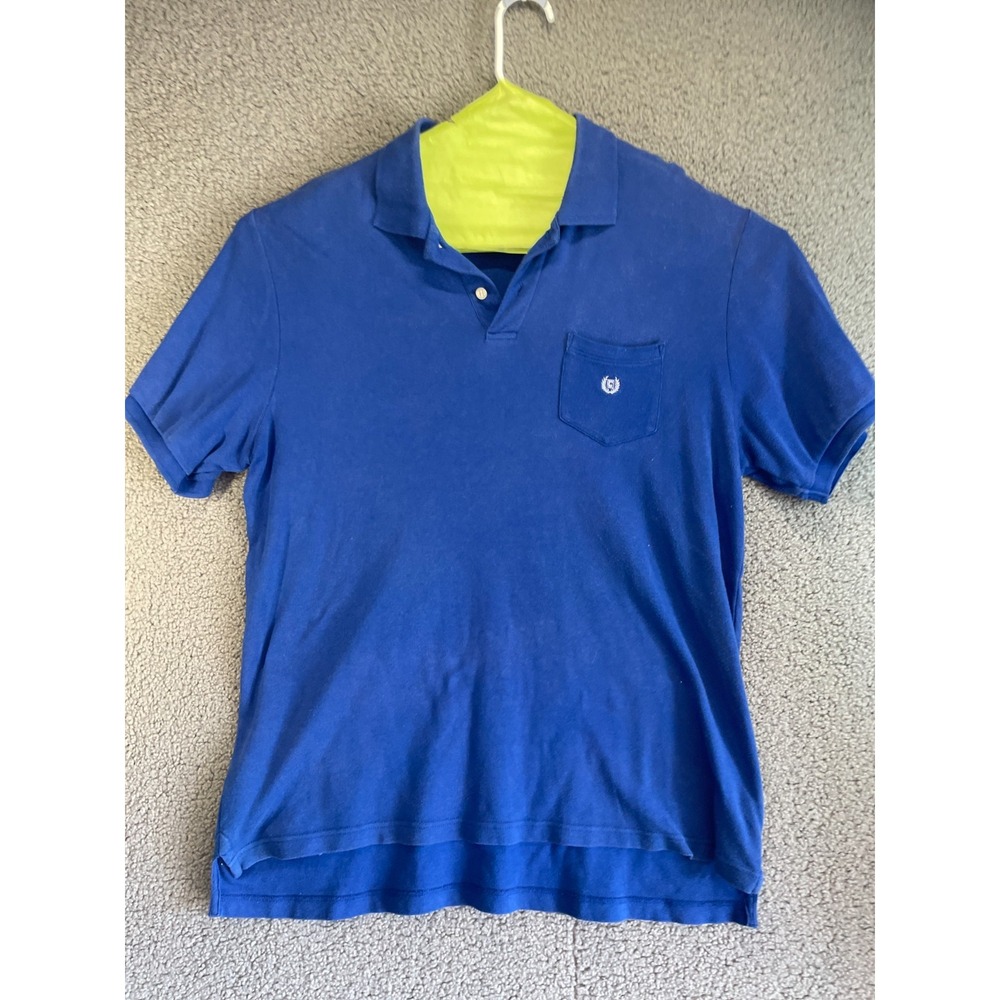 Chaps Men Polo Shirt Large Blue Logo Patched Rugby Short Sleeve Collar Casual